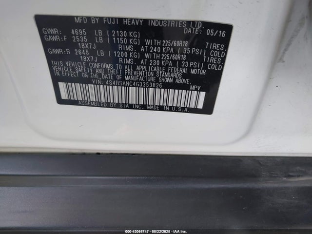4S4BSANC4G3353826 Subaru 2.5l u5