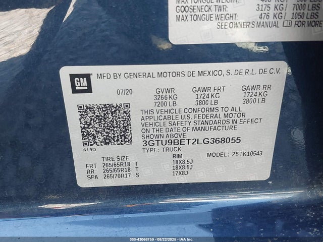 3GTU9BET2LG368055 GMC lm2