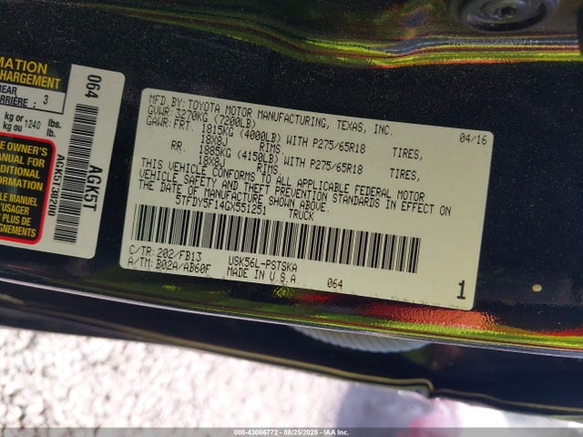 5TFDY5F14GX551251 Toyota 3ur-fe