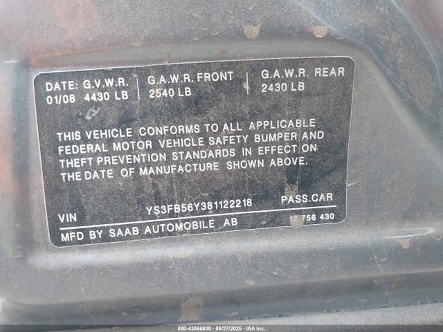 2008 SAAB 9-3 YS3FB56Y381122218 Photo 8