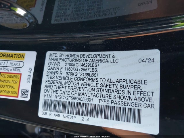 1HGCY2F58RA059391 Honda lfc5