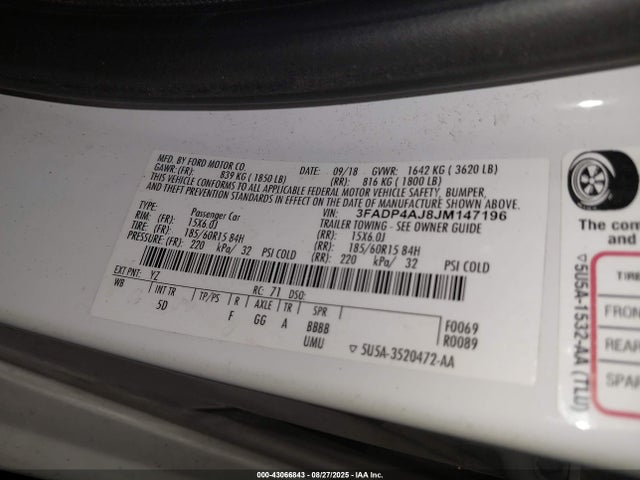 Ford 1.6l ti-vct 2018 3FADP4AJ8JM147196 Image 9