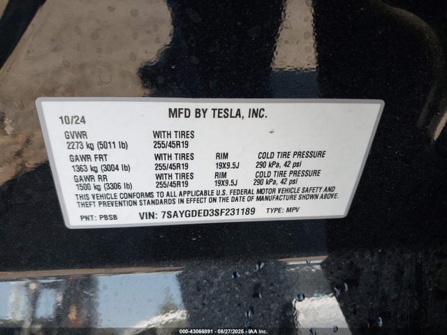 2025 TESLA MODEL Y 7SAYGDED3SF231189 Photo 8