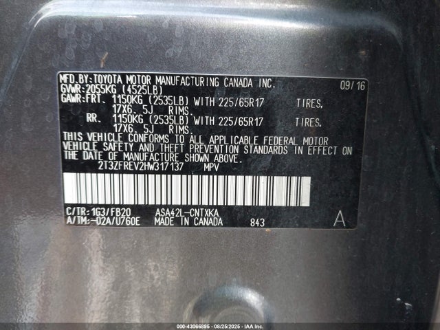 Toyota 2ar-fe 2017 2T3ZFREV2HW317137 Image 9