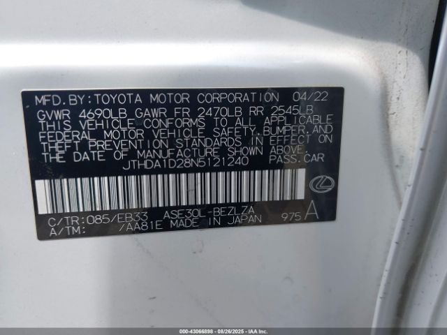 2022 LEXUS IS 300 JTHDA1D28N5121240 Photo 8