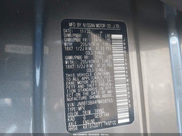 JN8BT3BA4PW408763 Nissan Rogue