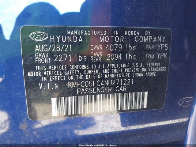 KMHC05LC4NU271221 Hyundai gdi kappa