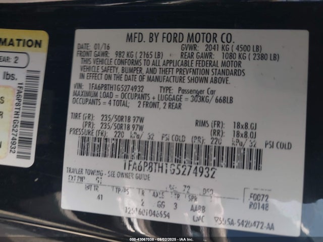 Ford 2016 2016 1FA6P8TH1G5274932 Image 9