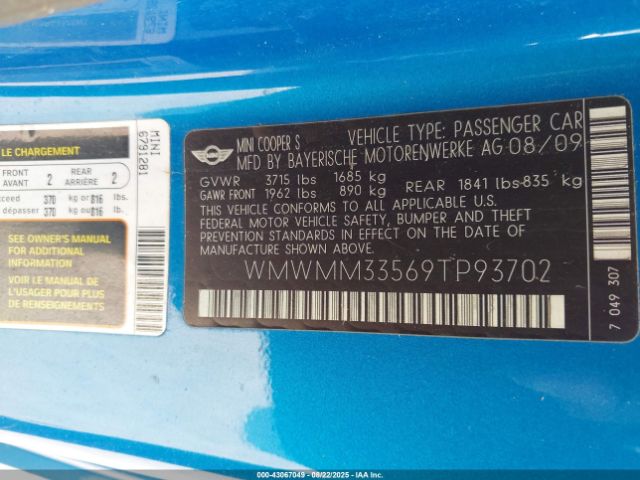2009 MINI COOPER S CLUBMAN WMWMM33569TP93702 Photo 8