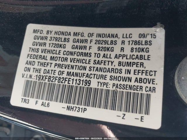 Honda r18z1 2015 19XFB2F82FE113199 Image 9