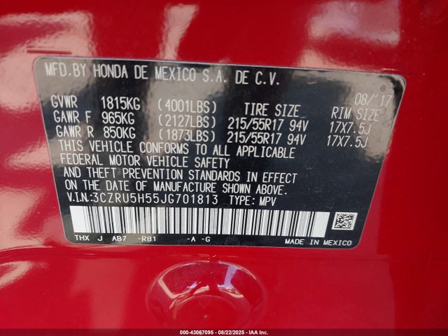 2018 HONDA HR-V 3CZRU5H55JG701813 Photo 8