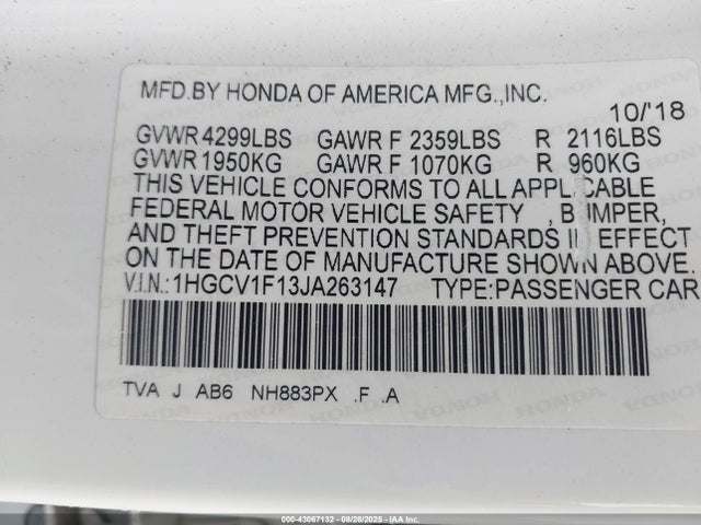 1HGCV1F13JA263147 Honda l15be