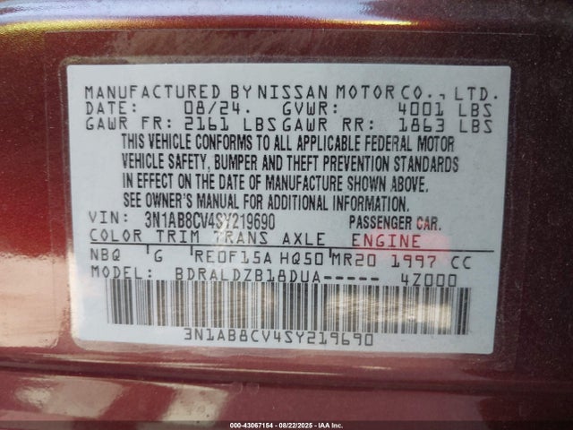 3N1AB8CV4SY219690 Nissan 2025