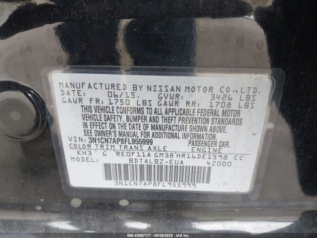 3N1CN7AP8FL955999 Nissan Versa