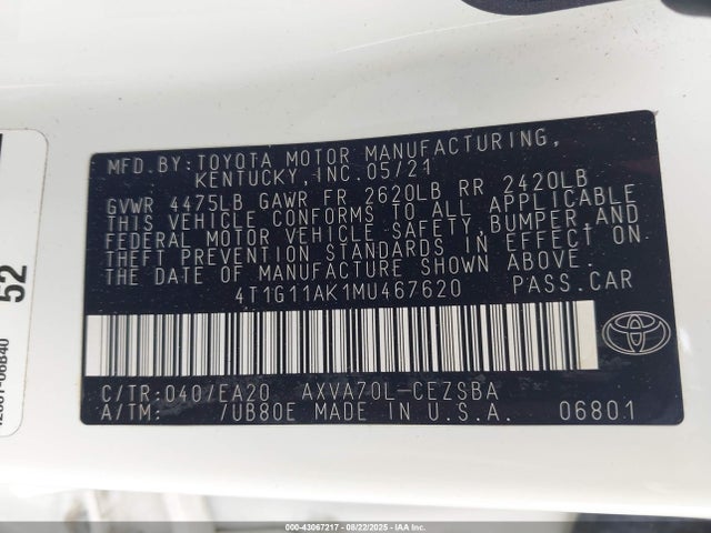 4T1G11AK1MU467620 Toyota a25a-fks