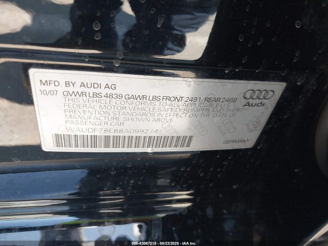 2008 AUDI A4 WAUDF78E88A099274 Photo 8
