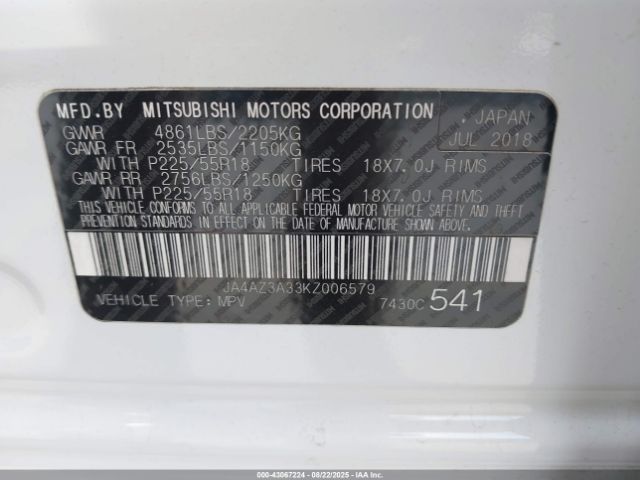 2019 MITSUBISHI OUTLANDER JA4AZ3A33KZ006579 Photo 8