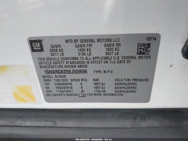 Chevrolet llt 2014 1GNKRGKD5EJ300696 Image 9