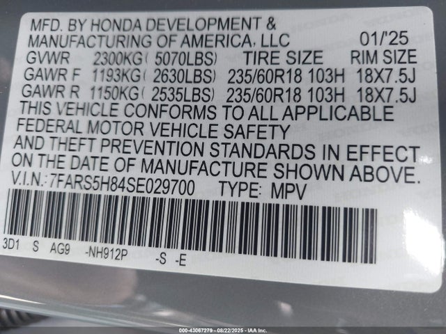 7FARS5H84SE029700 Honda lfc3