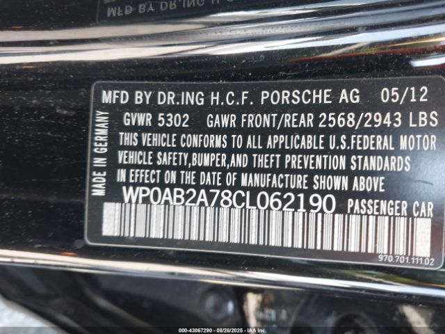 2012 PORSCHE PANAMERA WP0AB2A78CL062190 Photo 8