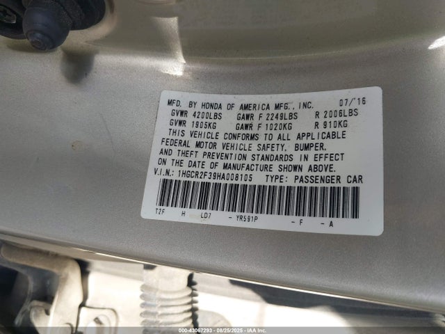 1HGCR2F39HA008105 Honda k24w1