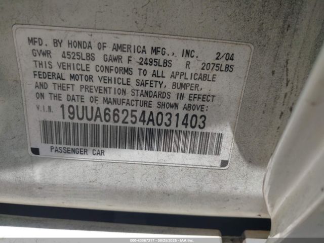 2004 ACURA TL 19UUA66254A031403 Photo 8