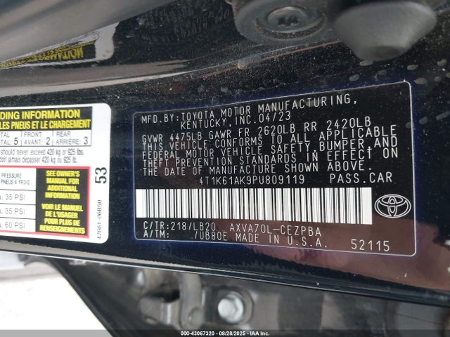 4T1K61AK9PU809119 Toyota a25a-fks