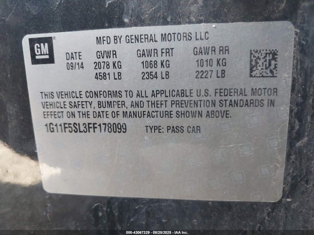 Chevrolet lkw 2015 1G11F5SL3FF178099 Image 9