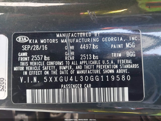 5XXGU4L30GG119580 KIA t-gdi theta ii
