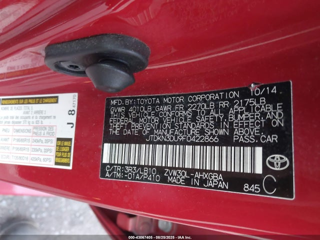 JTDKN3DU9F0422866 Toyota 2zr-fxe+3jm