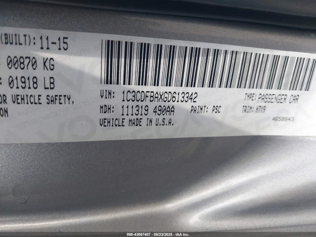 Dodge Dart 2016 1C3CDFBAXGD613342 Image 9