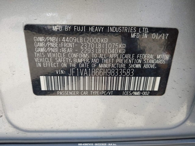 Subaru dib 2017 JF1VA1B66H9833583 Image 9