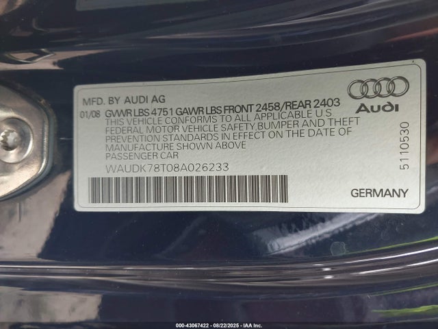 2008 AUDI A5 WAUDK78T08A026233 Photo 8