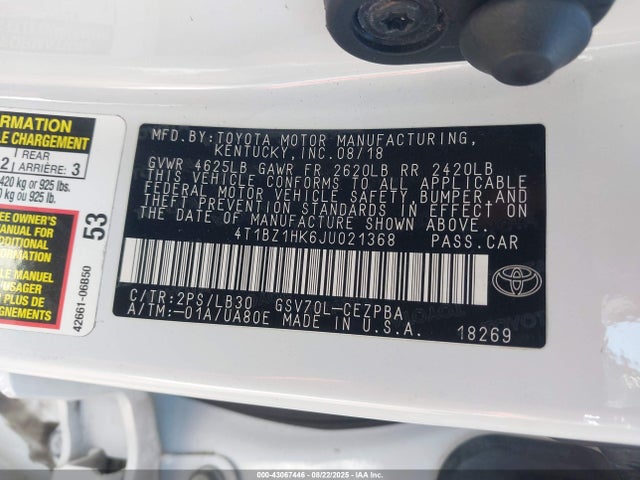 4T1BZ1HK6JU021368 Toyota 2gr-fks
