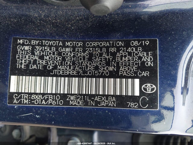 Toyota 2zr-fxe, 1nm 2020 JTDEBRBE7LJ015770 Image 9