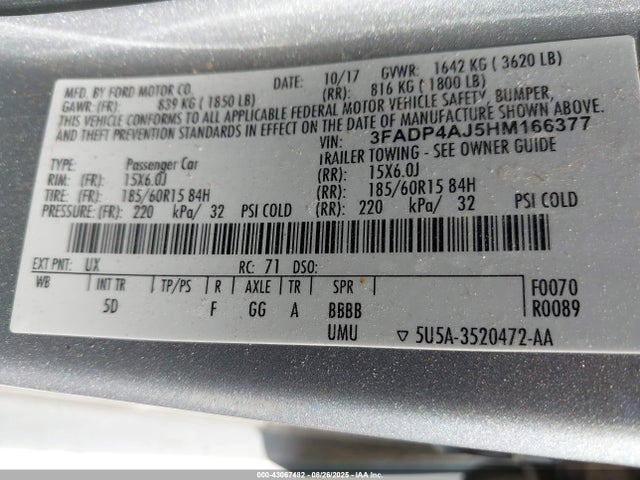 3FADP4AJ5HM166377 Ford 1.6l ti-vct premium fuel