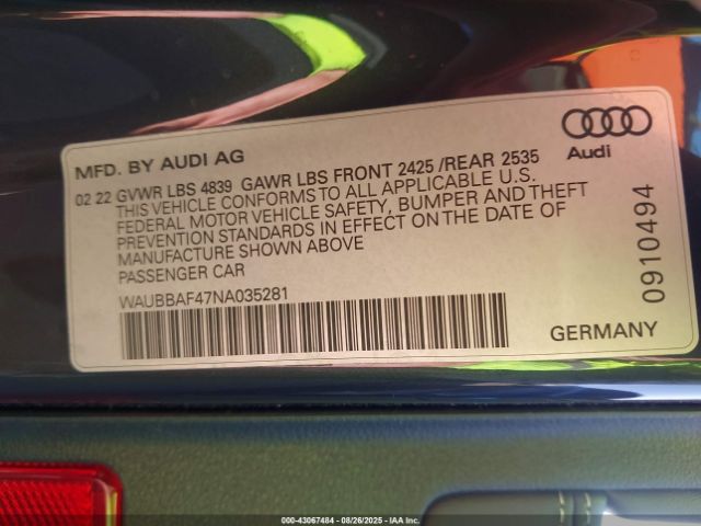 2022 AUDI A4 WAUBBAF47NA035281 Photo 8