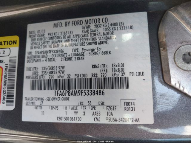 2015 FORD MUSTANG 1FA6P8AM9F5338486 Photo 8