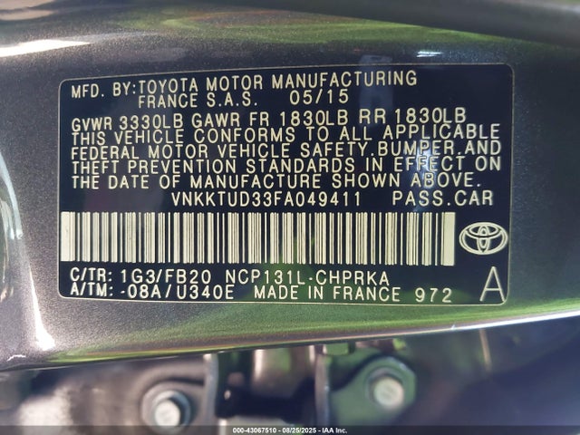 Toyota 1nz-fe 2015 VNKKTUD33FA049411 Image 9