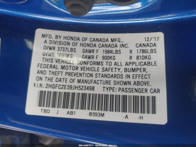 2HGFC2E59JH523498 Honda k20c2