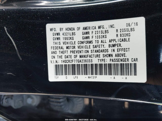 1HGCR2F77GA236055 Honda k24w1