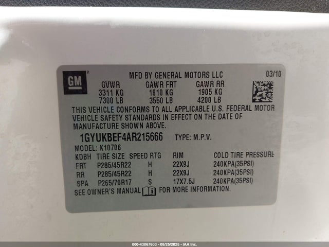 2010 CADILLAC ESCALADE 1GYUKBEF4AR215666 Photo 8