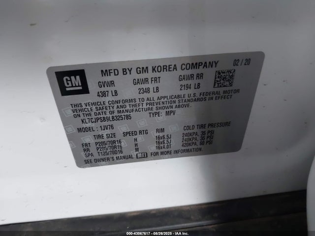 Chevrolet luv - mfi, variable valve timing, e85 max, alum 2020 KL7CJPSB9LB325785 Image 9