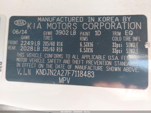 KNDJN2A27F7118483 KIA dohc gdi gamma