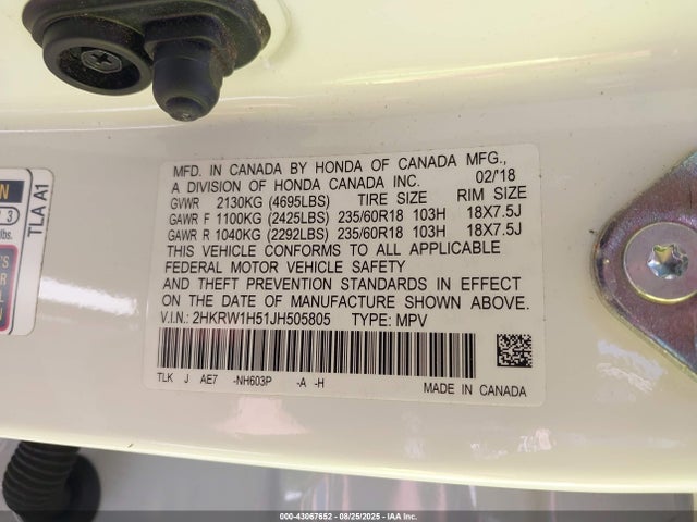 2HKRW1H51JH505805 Honda l15be