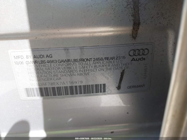 2007 AUDI A4 WAUAF78EX7A116979 Photo 8