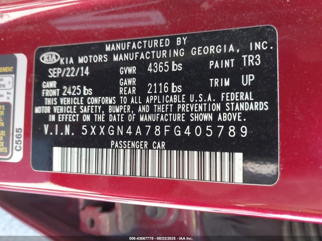 5XXGN4A78FG405789 KIA dohc gdi theta ii