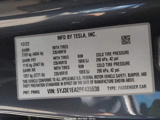 2023 TESLA MODEL 3 5YJ3E1EA2PF435538 Photo 8