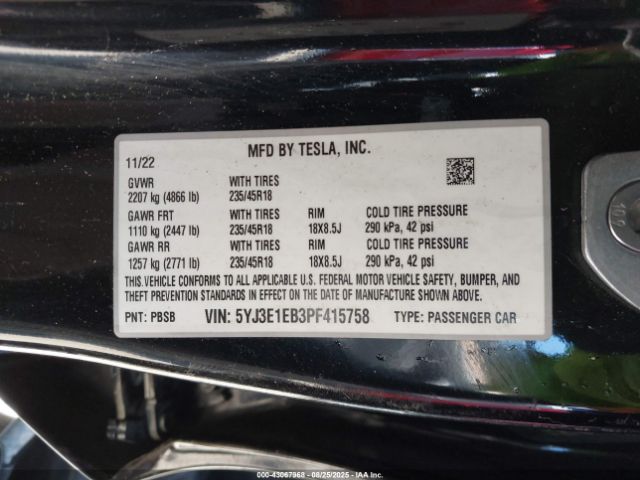 2023 TESLA MODEL 3 5YJ3E1EB3PF415758 Photo 8