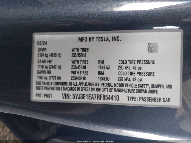 2024 TESLA MODEL 3 5YJ3E1EA7RF854410 Photo 8